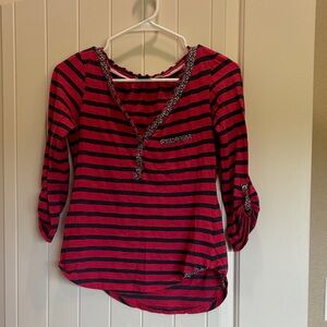 Anthropologie Red and Black Striped Top